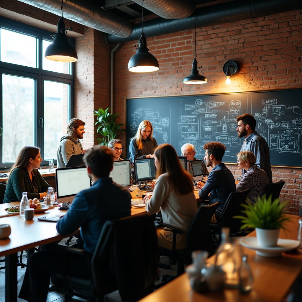 Equipo de Diseño AR reunido en oficina creativa
